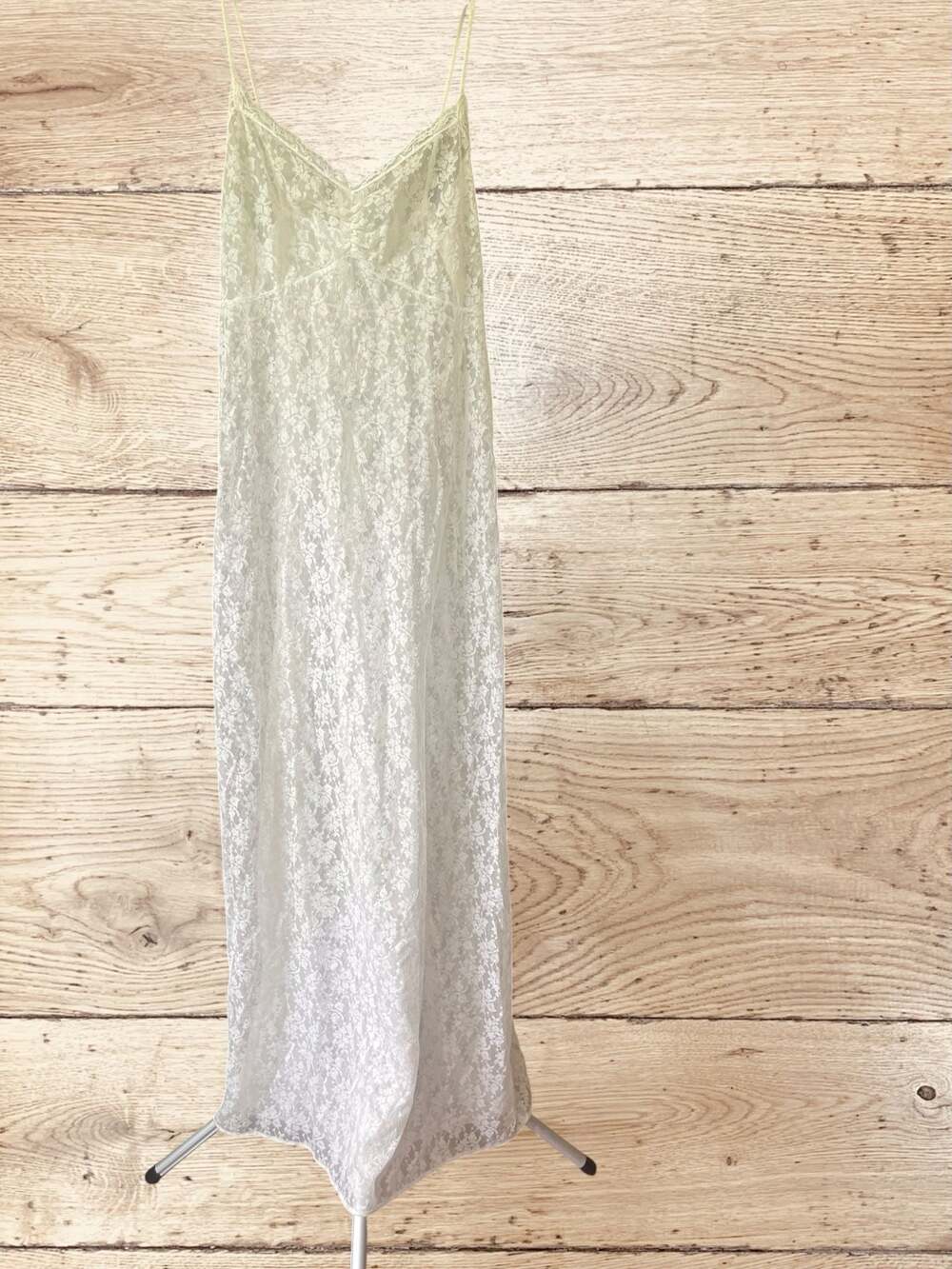 Vintage floral Lace Slip Dress White M Coquette Fairycore Sheer Maxi - Picture 3 of 12
